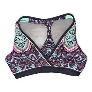 Athleta Sports Swim Top Bra Printed Size Small Cozumel Design V Neck Racer Back